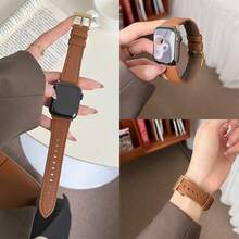 客製化軟皮革仿皮手錶錶帶，適用於 女款運動系列，尺寸 38mm、40mm、41mm、42mm、44mm、45mm、46mm、49mm，相容 Series 10/%/8/7/6/5/4/3/2/1 SE Ultra - 棕色金款 - 查看 9