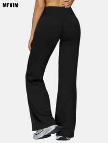 MFVIM 女士高腰阔腿宽松运动裤，透气舒适，收腹瑜伽紧身裤，适合户外、跑步、骑行、普拉提、瑜伽、健身房锻炼，用途广泛 - 黑色 - 查看 4