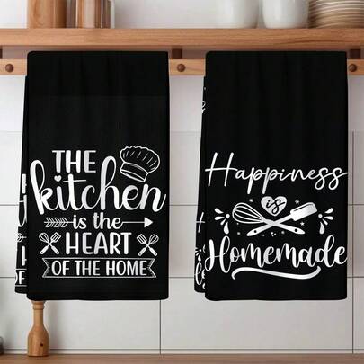 2/4pcs Black & White Pattern Kitchen Towels, Highly Absorbent And Decorative Dish Cloths, Rags, Napkins, Suitable For Holiday Decor, Cooking, Baking, Housewarming Gifts And Cleaning, Fit For Kitchen, Bathroom, Toilet