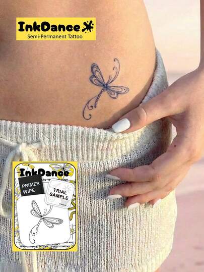 1 Kit "Dragonfly" New Technology Tattoo Sticker, Temporary Tattoo, Semi-Permanent, Fake Tattoo, Waterproof & Long-Lasting, Realistic Design, Whimsical Flight, Plant-Based Formula, Ink Dance Gift X203