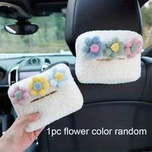 1个创意花卉图案车载纸巾盒，多功能悬挂式餐巾架，带遮阳板和扶手罩，便携式纺织汽车内饰配件，车载纸巾盒 - 小花紙巾盒 - 查看 2