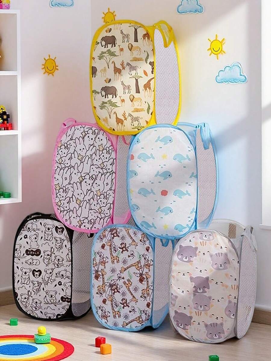 1 giỏ đựng quần áo bẩn dạng lưới gấp gọn, di động, có thể gập lại, giá đựng đồ nằm ngang, thích hợp cho phòng trẻ sơ sinh, phòng trẻ em để đựng tã và đồ chơi, ký túc xá sinh viên và khi đi du lịch. - Thẳng đứng - Xem 1