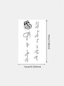 1-2 Tatuajes temporales artísticos con frases realistas de mariposas y citas inspiradoras, adecuados para fashionistas. - Negro - Ver 5