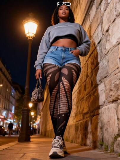 1pc Women's Curve Tights, Elastic Skinny Pants, Vintage Asymmetrical Hollow Fishnet Stockings, Thin Sexy Pantyhose, Dark Gothic Style, Suitable For Wearing With Skirts/Pants, Versatile For Spring/Summer, Fashionable For Halloween