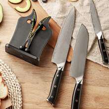 高碳钢厨房磨刀器 黑/银色 手动磨刀石 高硬度刀具磨刀机 厨师 - 彩色 - 查看 9