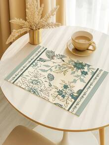 4Pcs Watercolor Floral Bird Placemats - Vintage Sunflower Peony Daisy Farmhouse Heat-Resistant Placemats For Terrace Round Tables Holiday Parties Kitchen Home Dining Tables Tea Parties - Baby Blue - View 4