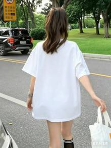 Women Summer Fashion Print Short Sleeve T-Shirt Casual Loose Fit Breathable Soft TopWomen Summer Fashion Print Short Sleeve T-Shirt Casual Loose Fit Breathable Soft TopBenjamin Franklin With Money Is The Top Priority Slogan - 白色 - 查看 2