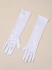 1 Pair Stretchy Satin Women Sexy Gloves, Suitable For Evenings, Galas, Performances, Wedding And Party Outfits Summer - 白色 - 查看 2