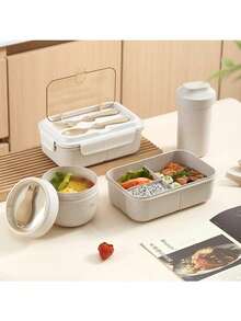 1 pieza Caja de almuerzo para microondas - a prueba de fugas con juego de utensilios - adecuada para la escuela, la oficina, los viajes, al aire libre - unisex, contenedor portátil, material, caja bento reutilizable - Multicolor - Ver 6