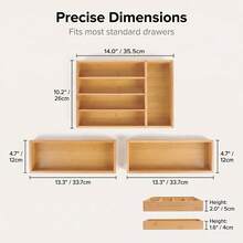 Bamboo Kitchen Drawer Organizer, Expandable Silverware Tray For Drawer, Multi-Slot Silverware Organizer & Utensil Drawer Organizer For Cutlery - 原木色 - 查看 3
