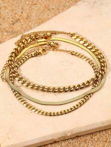 1pc Summer Bohemian Beach Vacation Casual Versatile Fashionable Exotic Travel Beach Ocean Style Layered Anklet - Gold - View 3