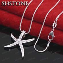 16-30英寸 O型链 925纯银锆石海星吊坠项链 女士新娘婚礼派对魅力珠宝礼物 - 銀色 - 查看 3