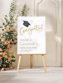 1pc - Minimalist Graduation Party Poster Template, Graduation Celebration Welcome Sign, Simple Graduation Poster, Graduation Decor, University Graduate Graduation Party Welcome Background, Graduation Cap Logo, Graduation Party Welcome Poster Decor - Multicolor - View 5