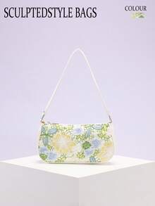 1pc Mesh Embroidered Jacquard 3D Floral Pattern Elegant Underarm Shoulder Bag, Suitable For Daily Commute, Summer Beach Travel And Leisure Holiday (Floral Pattern Randomly Sent) - Green - View 8