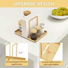 LSK Servilletero soporte de servilletas de metal para mesa con salero y pimienta dispensador de almacenamiento de servilletas para cocina mesa de cena y decoración de picnic dorado - Oro - Ver 2