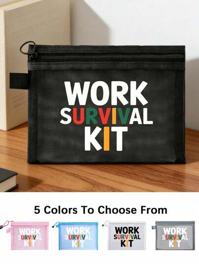 “工作必备”印花化妆包 - 轻便便携洗漱收纳包，旅行友好型收纳包，适合日常/户外/旅行使用，图案印花拉链女士化妆包，适合女性化妆品收纳、大学宿舍化妆品收纳、女性旅行、礼品袋，采用耐用面料，是旅行、办公、日常使用的理想之选 - 男女皆宜的家庭礼物