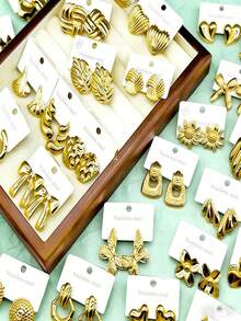 20 Pieces/10 Pairs Of Elegant Stainless Steel Cast Earrings With Various Element Styles Such As Flowers, Butterflies, Etc., Simple And Fashionable, Perfect For Women's Daily Wear And Holiday Gifts On Mother's Day And Easter - Multicolor - View 5
