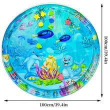 Baby Water Play Mat, 100cm, Dolphin Seal Pattern, Inflatable PVC Round Play Mat, Cushion, Gift For Children, 1. - Deep Blue - View 3