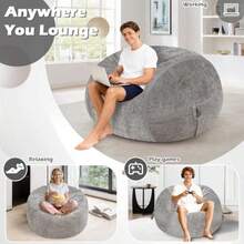 HABUTWAY - Puf grande de 3 pies con relleno de espuma viscoelástica terciopelo ultrasuave con asa portátil y funda extraíble cómodo sofá para sala de estar sin montaje gris claro - Gris Claro - Ver 6