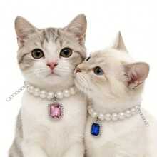 2pcs Elegant Faux Pearl Pet Collar, Square Pendant Cat/Dog Necklace, Comfortable Non-Slip Adjustable Elastic, Fashionable Design, Suitable For Cats And Dogs - Multicolor - View 19