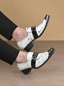 1 par de mocasines casuales ligeros con puntera puntiaguda, suela de goma y parte superior de cuero sintético para hombres - Blanco - Ver 3