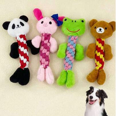 1 pieza Juguete de cuerda de peluche para mascotas, diseño lindo en forma de animal como rana, panda o conejo, juguete para morder para entrenamiento e interacción de perros