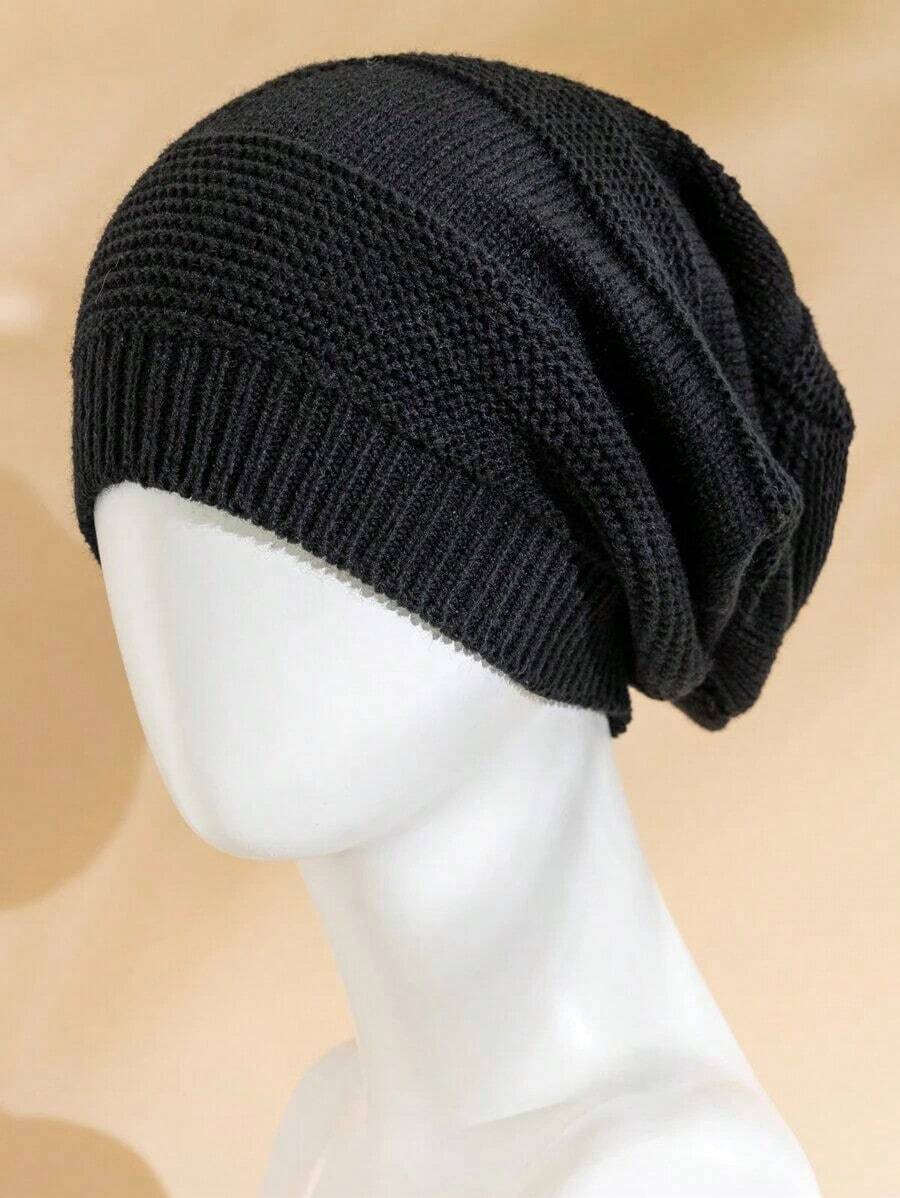 JZML Men Solid Knit Slouchy Beanie For Daily Life Casual Fall Outfit - Black - View 1