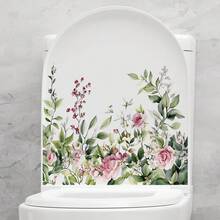 1/3片装绿色植物花卉厕所贴纸，图案为瀑布桉树叶、绿植和玫瑰，适用于浴室、厨房、卧室、客厅、办公室和家居装饰。 - 花卉植物牆貼 - 查看 2