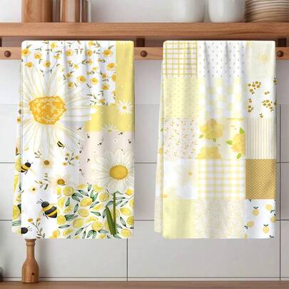 1pc Floral Plaid Pattern Decorative Towel, Highly Absorbent And Soft Kitchen Towel, Suitable For Holiday Decoration, Cooking, Baking, Housewarming Gifts And Cleaning, Applicable For Kitchen, Bathroom, Toilet