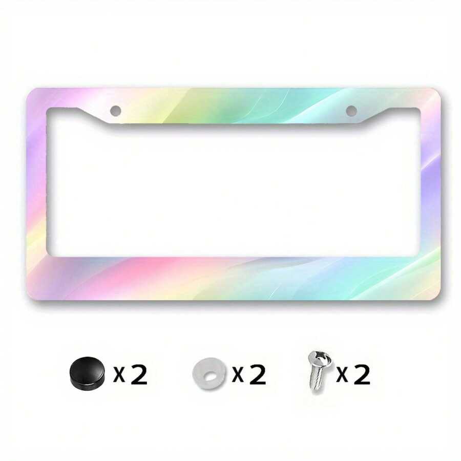 1PC 2D Flat Metal License Plate Frame Licence Plate Cover With Pastel Abstract Smooth Curves Design For Outdoor Car Decoration Summer Solstice Celebration, 2D Flat - 6.3x12.2吋(16x31公分) - 查看 1
