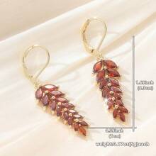Shiny Red Synthetic Cubic Zirconia Gold-Tone Luxury Red CZ Leaf Wedding Jewelry Earrings For Women - Burgundy - View 6