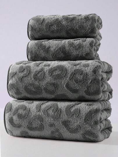 1件/2件装奢华豹纹毛巾套装 - 提花珊瑚绒长毛毛巾，是打造大胆家居装饰和水疗环境的理想之选