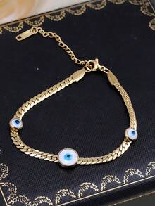 Bộ 4 vòng tay hình mắt quỷ/1 chiếc có thể xếp chồng lên nhau dành cho nữ | Vòng tay hình mắt quỷ mạ vàng 18K tinh tế | Quà tặng trang sức cho phái nữ - Vàng - Xem 4