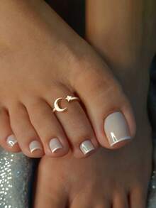 1pc S925 Sterling Silver Minimalist Star & Moon Adjustable Toe Ring, Suitable For Summer Beach Wear - Star and Moon Toe Ring - View 7