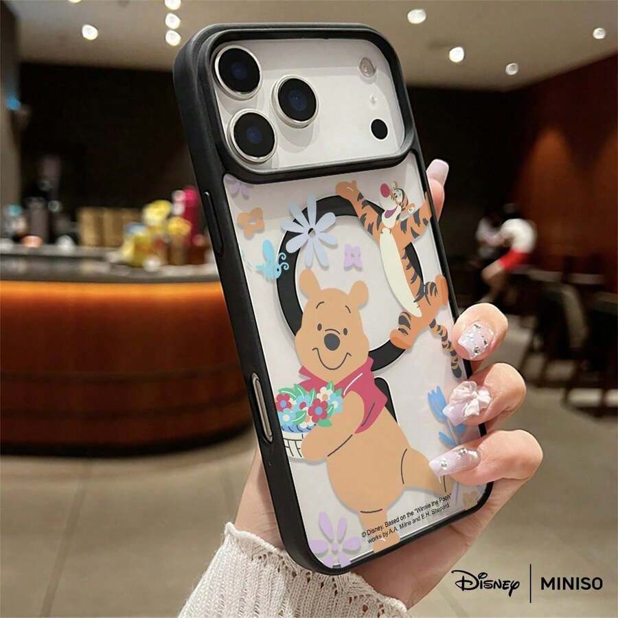 Disney Winnie The Pooh & Tigger Floral Phone Case Transparent Magnetic Shockproof Case Suitable For Iphone 17 Pro Max/17 Pro/17 Air/17/16/15/14/13/12/11/X/XS Pro/Pro Max Series Iphone 17 Pro Max Case Iphone 17 Pro Case Iphone 17 Case Stocking Stuffers The Girlfriend - Black - View 1