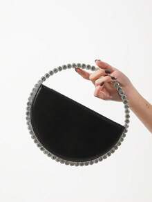 New Classic Luxury Style Women's Round Crystal Rhinestone Evening Bag, Elegant Handbag, Portable Design, Versatile For Daily And Formal Occasions, Compact Structure, Can Store Lipstick, Cash, Coins, Keys, Small Mobile Phone, Perfect For Parties, Dinners, Weddings, Dances, Banquets, Cocktail Events, Evening Occasions, Glamorous Decoration, Delicate Craftsmanship, Shiny Rhinestone Decor - 黑色 - 查看 6