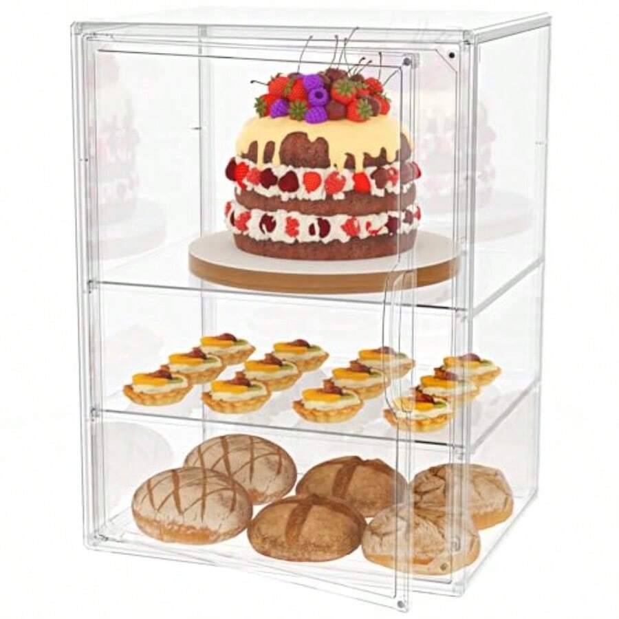 Panera para Pan Transparente Vitrina Exhibidor para Modelización Caja Acrilico Exhibicion para Panadería Panera Hermetica con Compartimento Exhibidor de Pan Acrilico Apto para donas y pasteles - Transparente - Ver 1