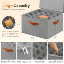 Caja de almacenamiento para copas de vino con divisores paquete de 2 recipientes de almacenamiento de cristalería cajas de almacenamiento con capacidad para 32 copas de vino recipientes - Gris - Ver 3