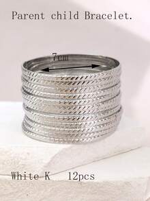 12 件闪亮优雅几何方块可叠戴手镯，适合儿童 - 彩色 - 查看 109