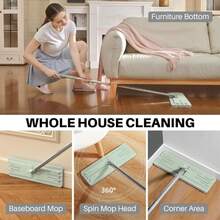 JOYMOOP Flat Mop, Microfiber Mops For Floor Cleaning And Long Handle Wall Cleaner, 60" Mop Handle With Flexible 15" Flat Head With A Microfiber Mop Pad - Green - ColorD - 查看 6