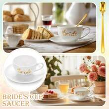 Rtteri - Juego de tazas de té y platillo para novia 7 onzas juego de tazas de té de porcelana para decoración de fiestas té de novia café elegante victoriano verde claro floral - Verde claro - Ver 3