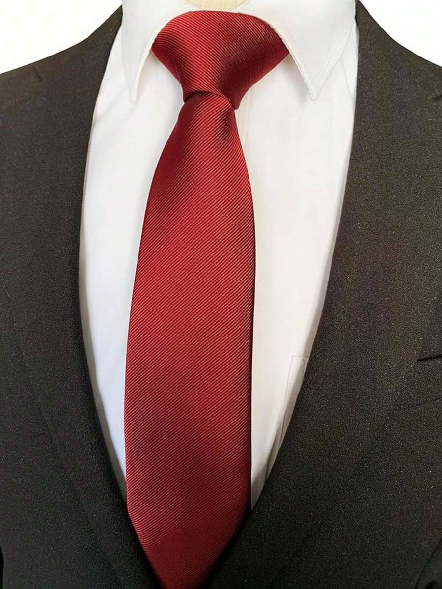 1 pieza Corbata delgada burdeos para hombre, corbata de moda de calidad para boda y fiesta - Burdeos - Ver 1