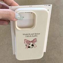 1pc TPU Material Pink Football Slogan Pattern Phone Case Suitable For IPhone 17 Pro Max/17/16 Pro Max/15/13/12/11, S20 FE/A15/S24/A55, Note 11/Note 12/Note 13 Pro, Full Coverage Anti-Drop Soft Protective Phone Case - White - View 3