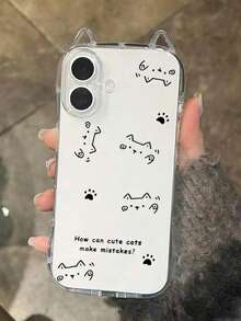 1个挥手猫爪标语彩色图案透明手机壳，带猫耳TPU气囊防摔软壳，适用于 17/17 Pro/17 Air/17 Pro Max/16/16 Pro/16 Plus/16 Pro Max/15 Pro Max/11/12/13/14/15 Plus/15 Pro/14 Pro/13 Pro及其他型号 - 彩色 - 查看 3