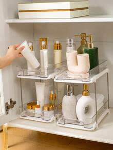 1 hộp đựng mỹ phẩm trong suốt, dung tích lớn, di động, dùng để dưới tủ/bồn rửa, giá đựng đa năng để bàn, hộp đựng đồ trang điểm trong suốt, hộp đựng và sắp xếp đồ trang điểm, hộp dụng cụ phòng tắm, dùng cho bàn trang điểm, bàn làm việc, trang trí phòng, quà tặng trang trí nhà cửa - Nhiều màu - Xem 4