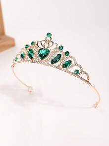 1pc Princess Crown Headpiece, Luxury Crystal Alloy Tiara For Party, Festival, Holiday - Green - View 3
