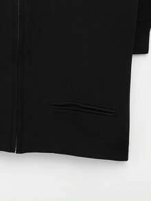 Solid Color Polo Collar Short Sleeve Top, Spring/Summer Black - Black - View 6