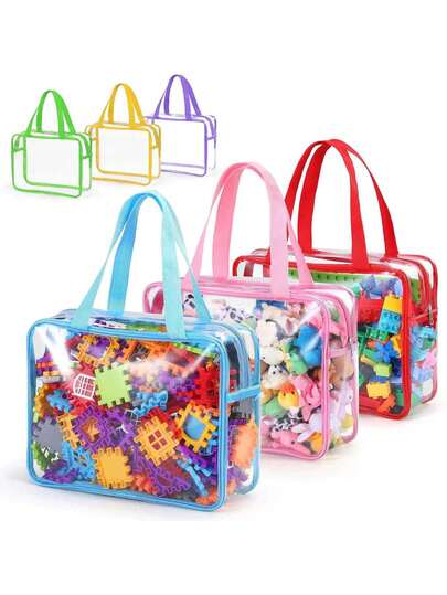 透明PVC玩具收纳袋，儿童积木收纳袋，拼图收纳袋，带拉链防水旅行洗漱包