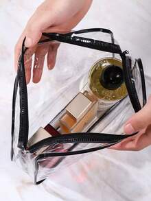 10件套女士大容量拉链化妆旅行收纳包 - 高品质化妆包和洗漱包，轻便PVC材质，易清洁拉链设计，适合健身、度假、通勤，时尚简约设计，美容必备 - 無色 - 查看 6