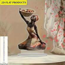 2D Flat, 2D Style Crystal African Woman Decorative Statue, 2D Flat Desktop Art Piece, Multipurpose Decor For Room, Window, Bedroom And Living Room, Ideal Gift - No Battery Required - A - View 2